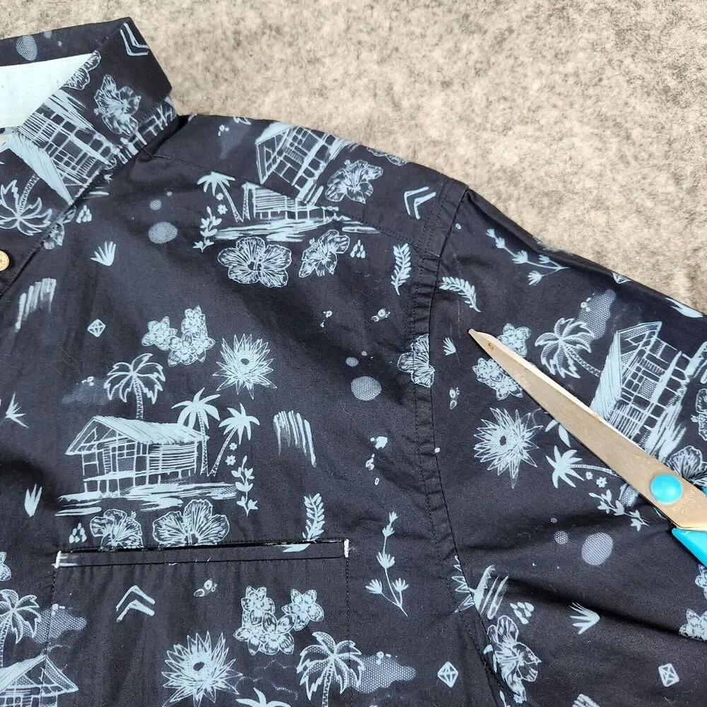 7 Diamonds Shirt Mens XL Blue Lake House Floral All Over Print Palms‎ La Villa